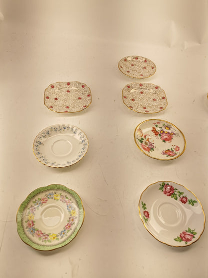 Assorted bone china set 4 cups and 10 saucers. Made in England/Japan/China