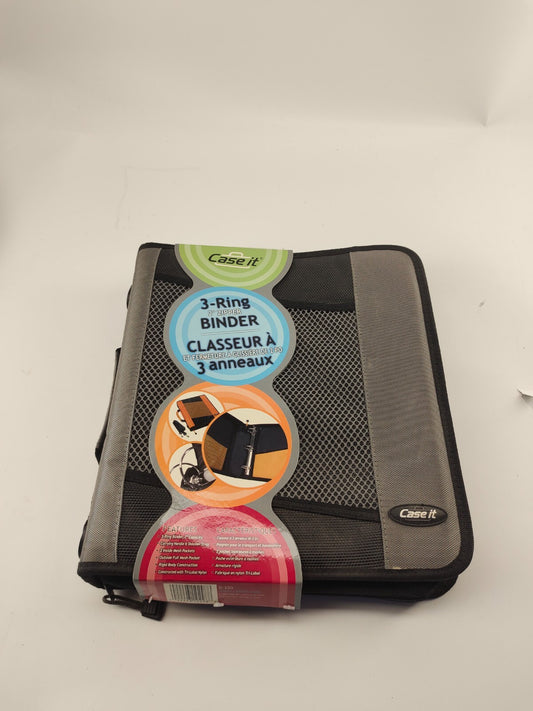 Case It Grey 3-Ring 2" Zipper Binder With Carry Handle