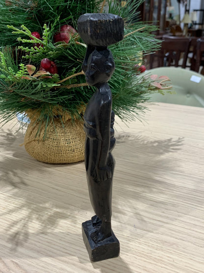 Wood sculpture woman with baby and basket, African woman statue sculpture