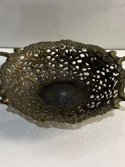 Vintage Fancy Bronze Brass Reticulated Basket or Bowl with Rococo Design