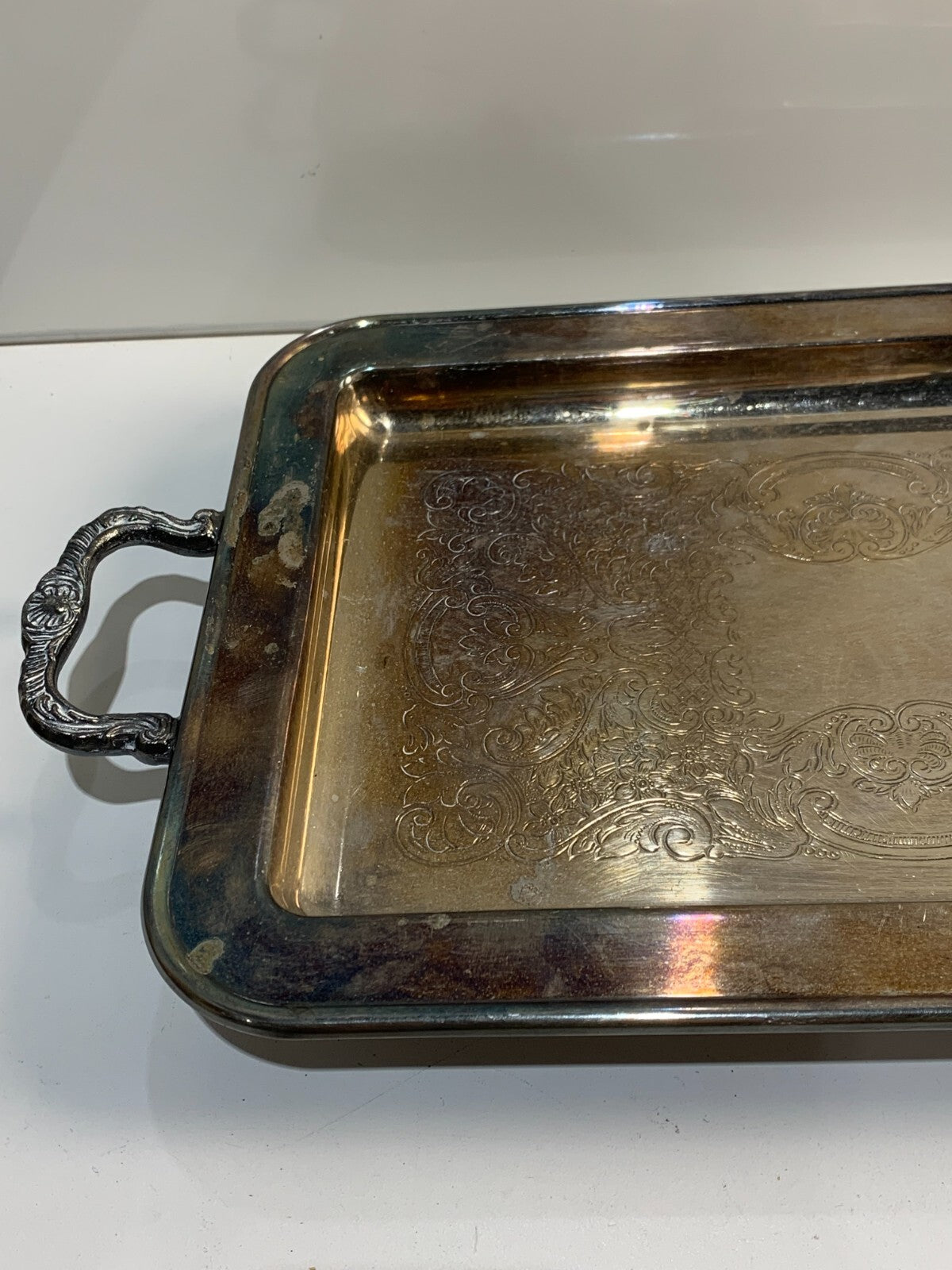 Silverplate 2 Handle Tray Footed Beautiful Design Etched