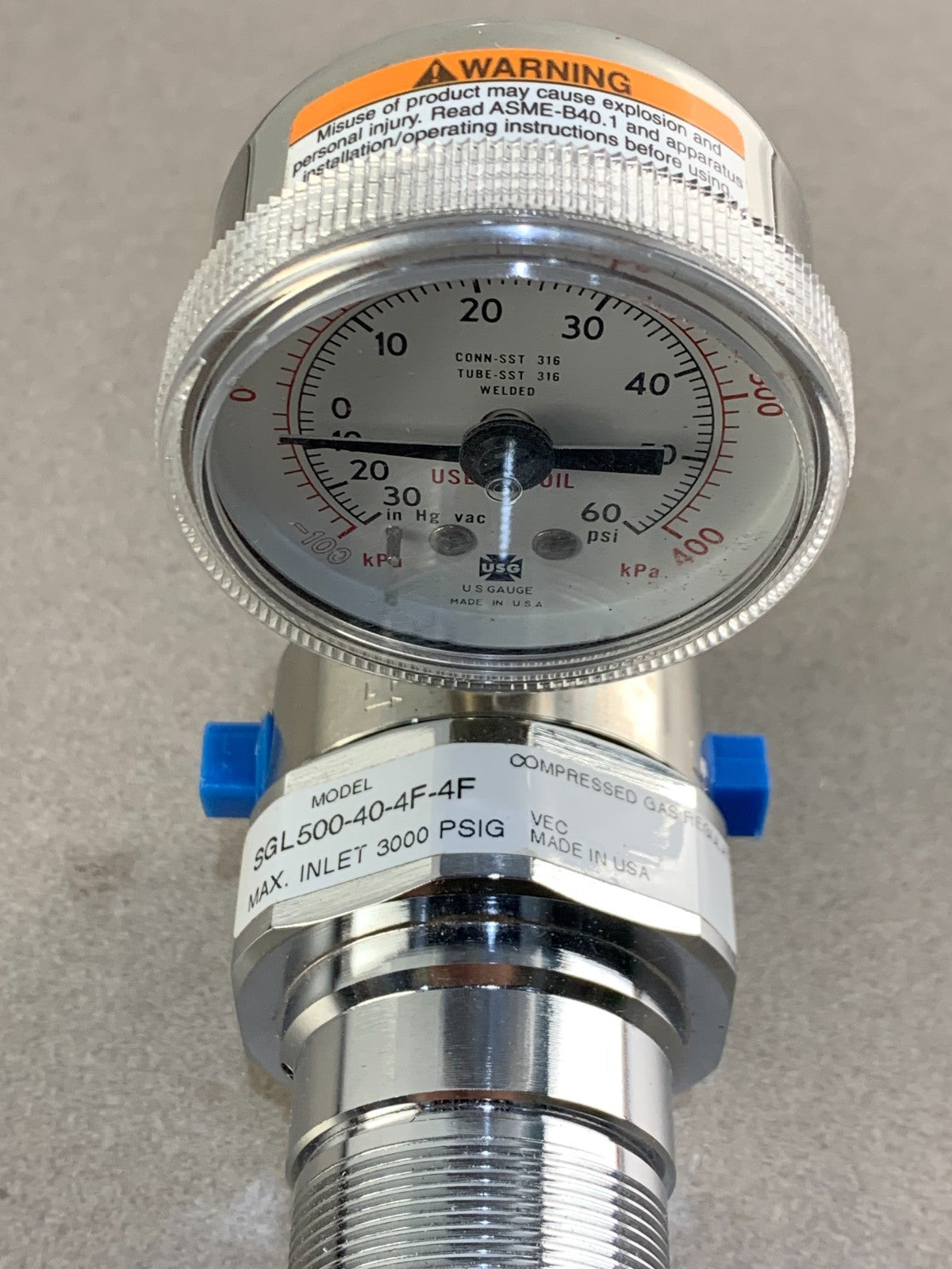 Victor SGL500‑40‑4F‑4F Regulator 0‑40PSIG 1/4" NPT SS 3000 PSI Inlet Clean Room