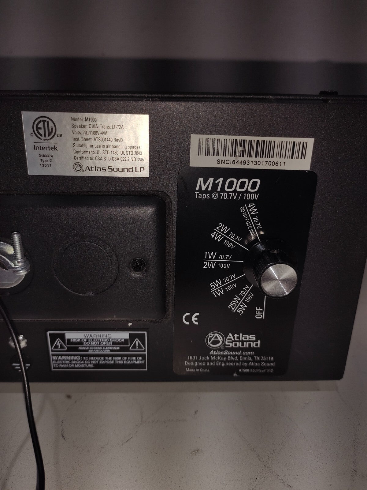 Intertek M1000 speaker C10A ATLAS SOUND