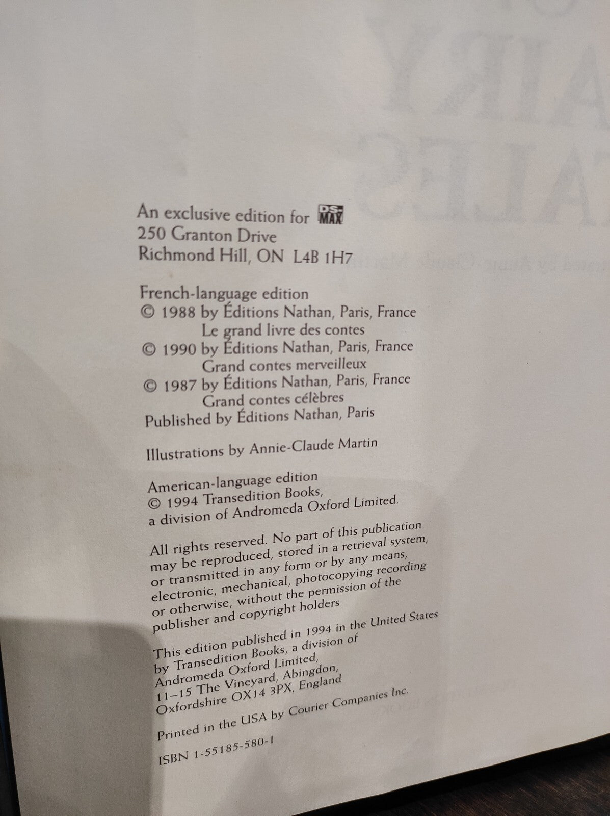 A Treasury Of Fairy Tales Hardcover Book, Illustrated Annie-Claude Martin