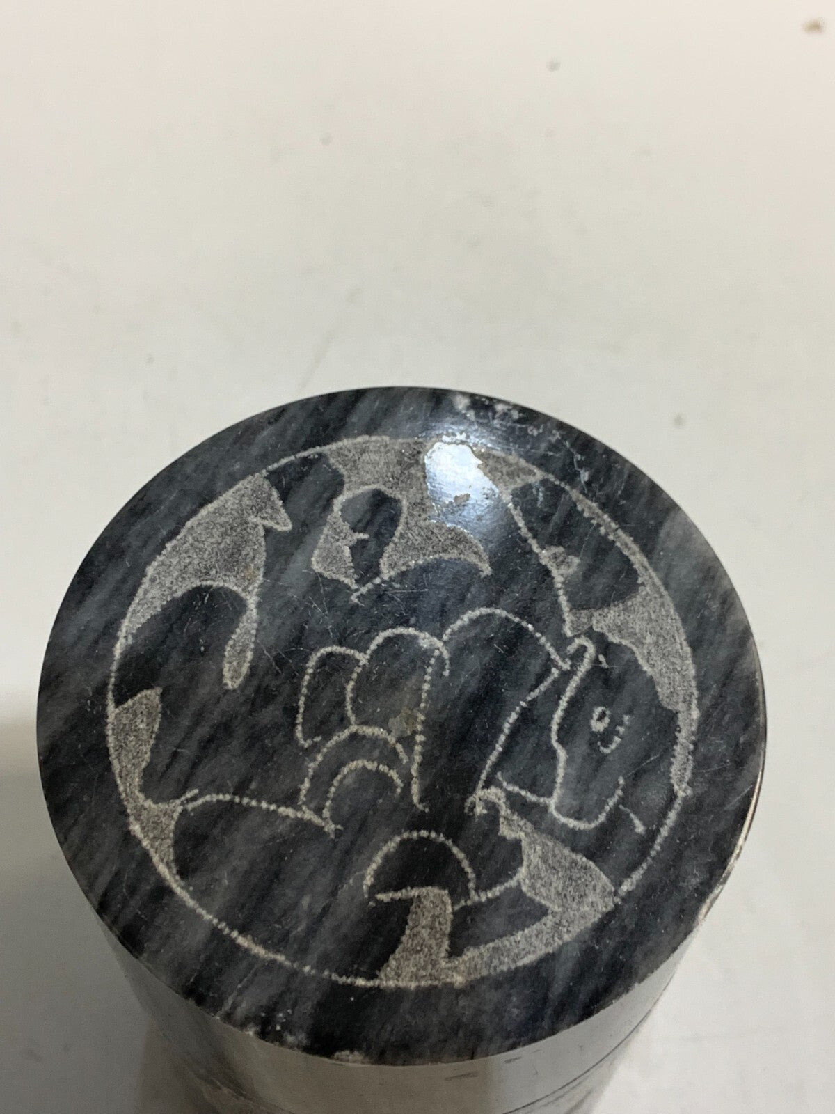 Vintage Collectible Black & White Carved Marble Jar