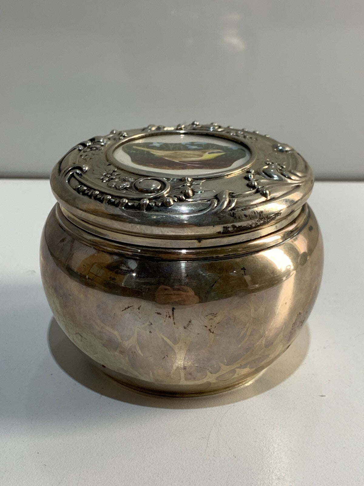 ANTIQUE J.E.CALDWELL STERLING SILVER REPOUSSE CANISTER, POWDER JAR, TOBACCO CAN