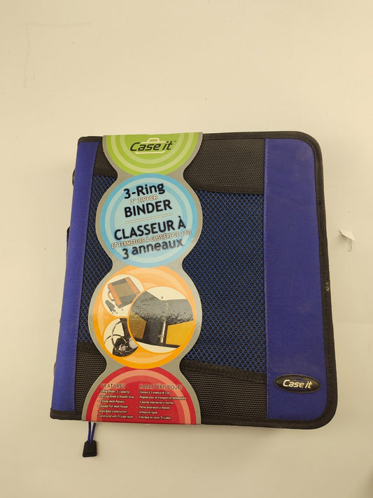 Case It Blue 3-Ring 2" Zipper Binder With Carry Handle