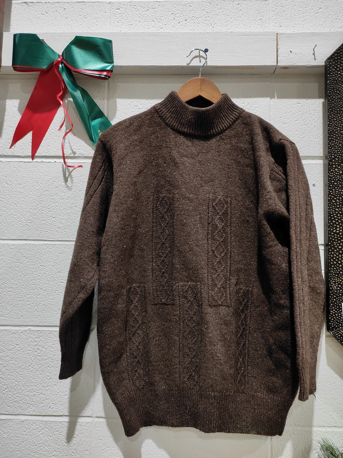 Brown Knitted Pullover Mock Neck Sweater Size- M