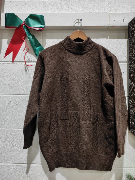 Brown Knitted Pullover Mock Neck Sweater Size- M