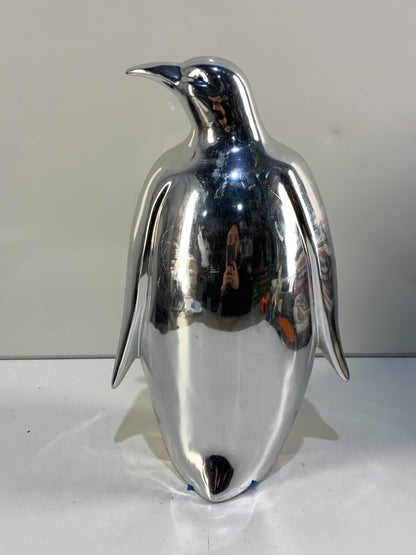 Ceramic Penguin Statue for Room Shelf Desk Office Decor (Silver)