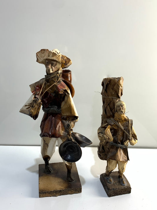 Vintage Mexican Folk Art Paper Mache Man and Woman Figures.