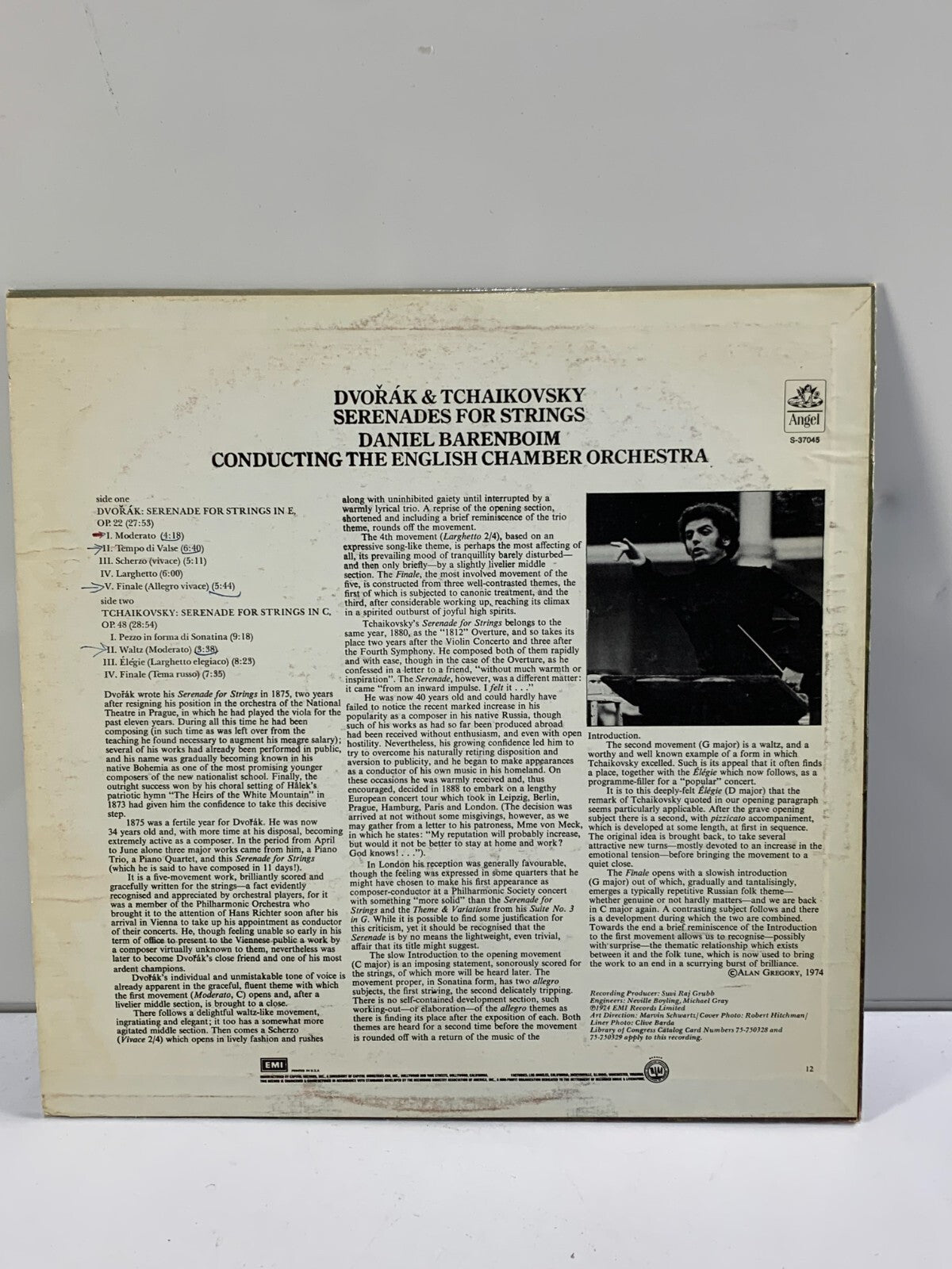 Dvořák & Tchaikovsky Serenades For Strings 1974 Angel S-37045 Classical