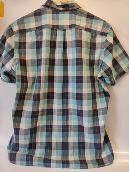 H&M L.O.G.G Shirt M Medium Blue Button-Up Regular Fit Plaid Short Sleeves Mens