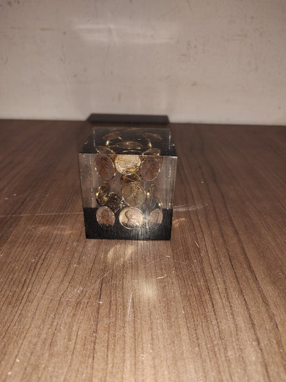 Vintage Acrylic Lucite Floating 1978 Pennies Penny Cube Square
