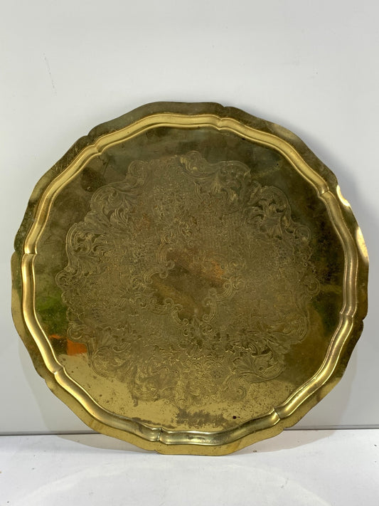 Vintage Gold Plated Brass Round Tray