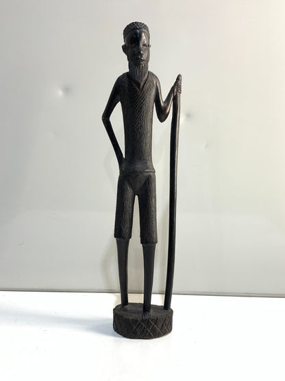 VINTAGE WOOD SCULPTURE - MOTIVE MAN WITH CANE - AFRICA/KENYA