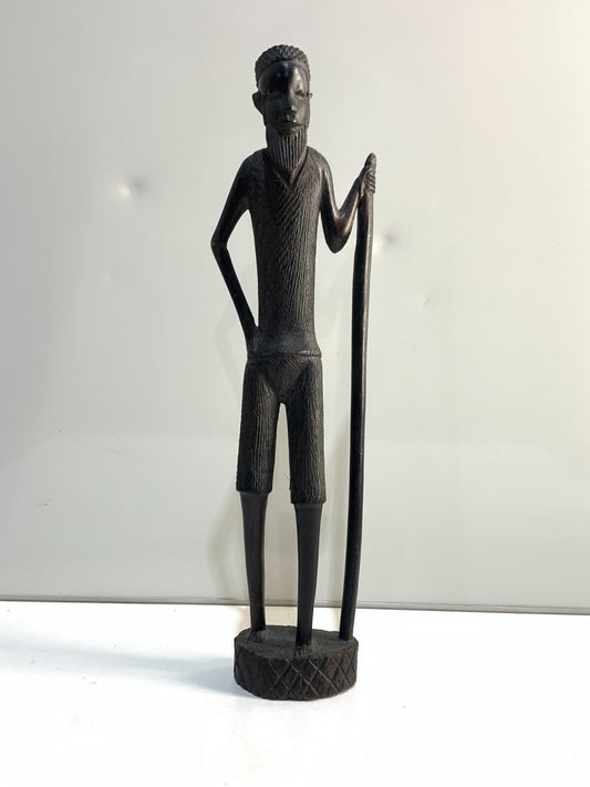VINTAGE WOOD SCULPTURE - MOTIVE MAN WITH CANE - AFRICA/KENYA
