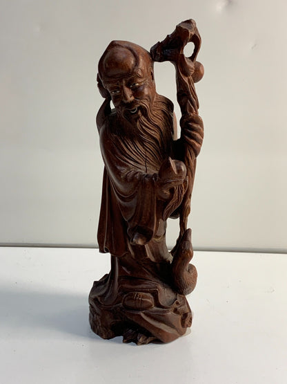 Vintage Oriental Chinese Hand Carved Wood Old Main Figure/ Statue