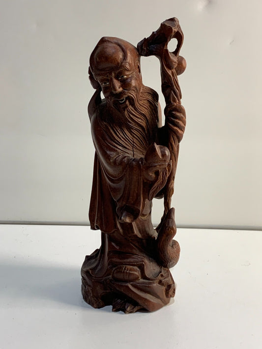 Vintage Oriental Chinese Hand Carved Wood Old Main Figure/ Statue