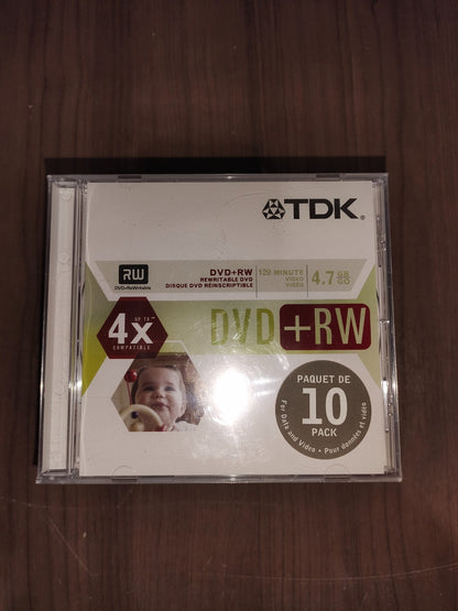 Brand New TDK DVD- RW Rewritable 10 Pack 4X 4.7 GB 120 Minutes Recordable Blank