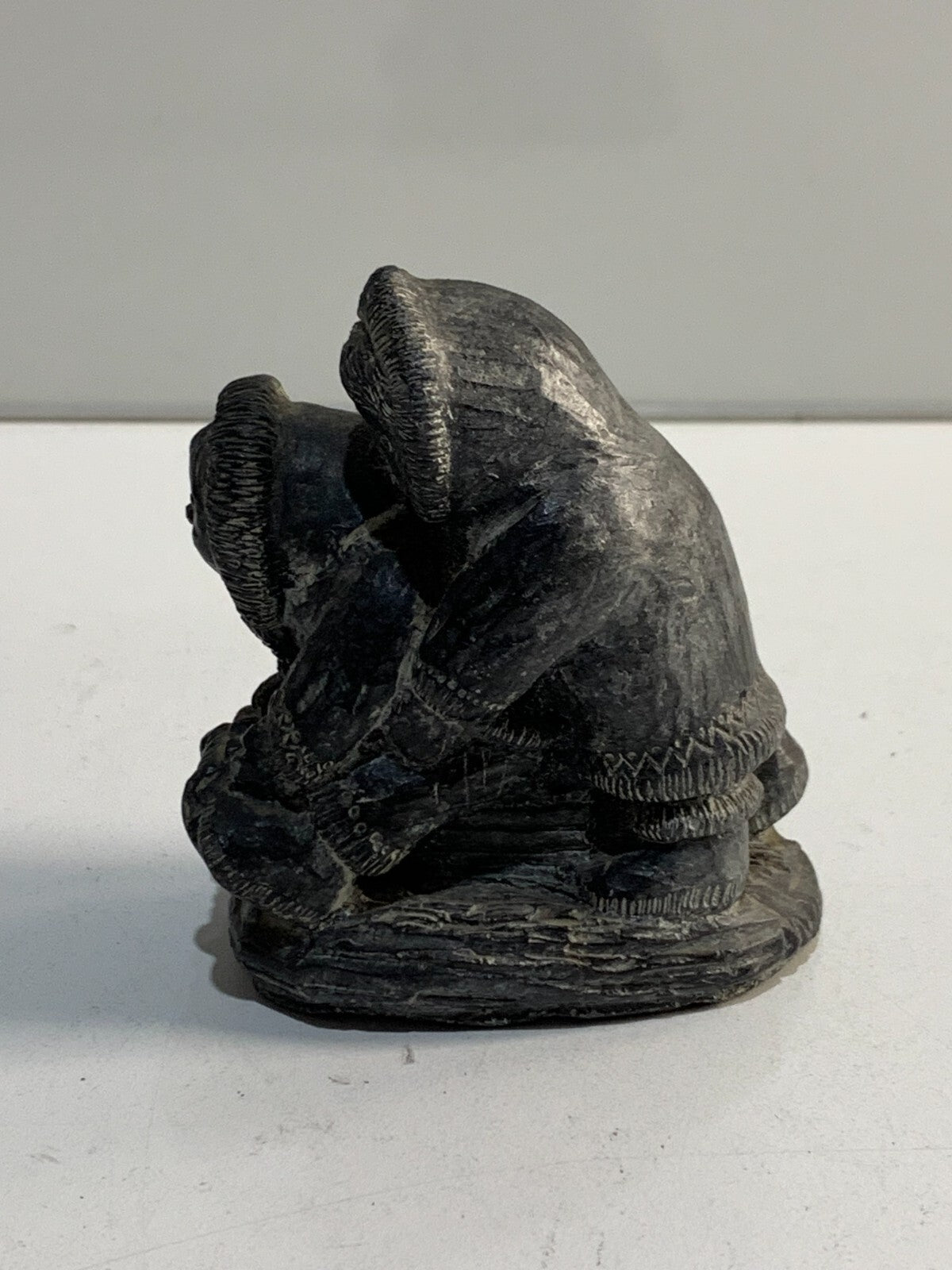 Vintage Inuit Children Sledding Eskimo Art Hand Made Canada Resin
