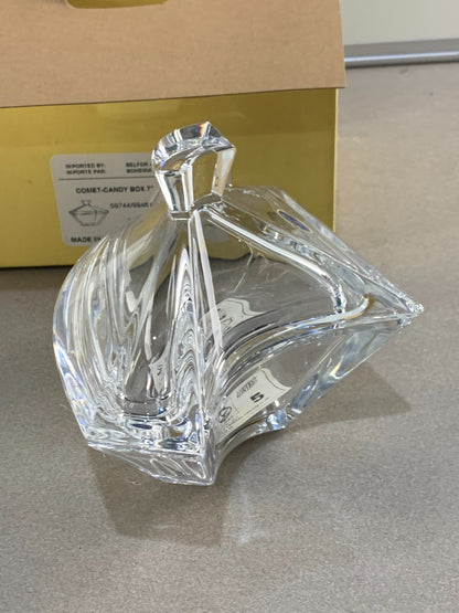 Vintage Bohemian Czech Clear 24% Lead COMET- CANDY BOX 7"