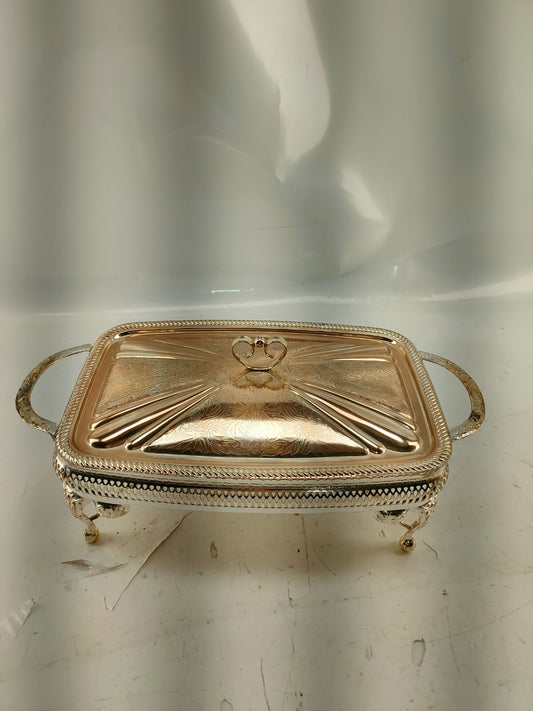 Queen Anne Table Top Serving Dish Gold Plated w/Special Tarnish Resistant Finish