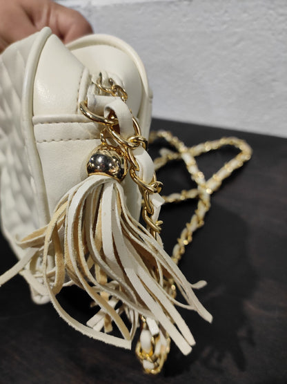 Via Piaggi Beige Small Crossbody Bag Chain Braided Strap