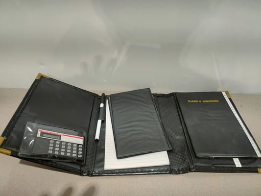 Vintage Black Faux Leather Planner Organizer Portfolio Calculator