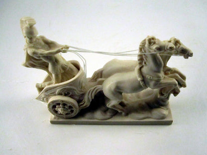 Roman Chariot Sculpture Figurine Marble-Styled Made in Italy