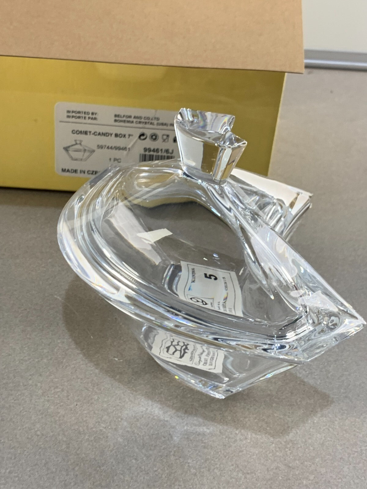 Vintage Bohemian Czech Clear 24% Lead COMET- CANDY BOX 7"