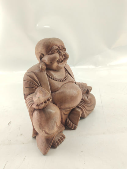 Antique Carved Wood Hotai Hotei  19th century China Qing Dynasty Buddha