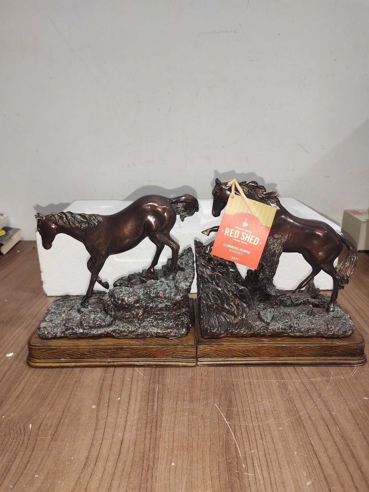 Red Shed Climbing Horses Bookends - Wooden