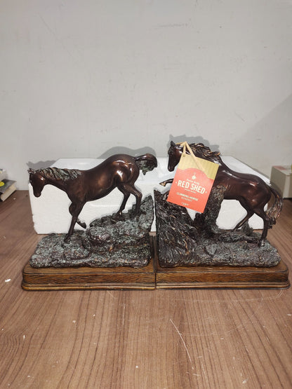 Red Shed Climbing Horses Bookends - Wooden