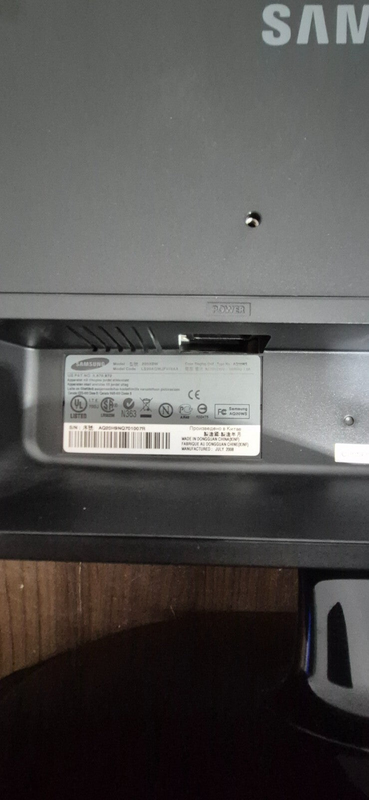 Samsung Monitor Syncmaster 2053BW 20"