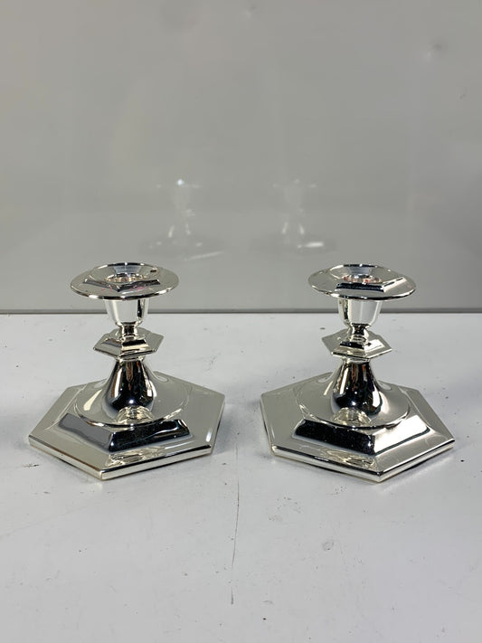 Vintage Pair Of Candlestick Holders Octagon Shaped Base