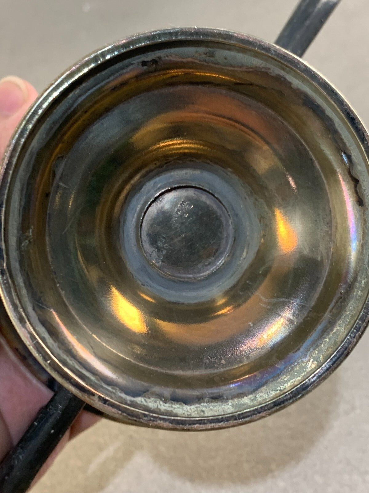 Creamer & Sugar bowl lined with copper EPO with M. Mounts rare antique