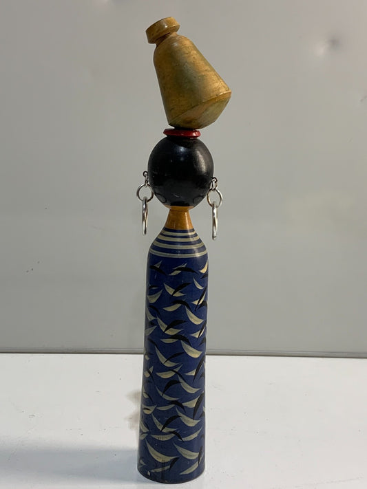 Vintage Middle Eastern Hand Painted Wood Figurine Spindle Doll