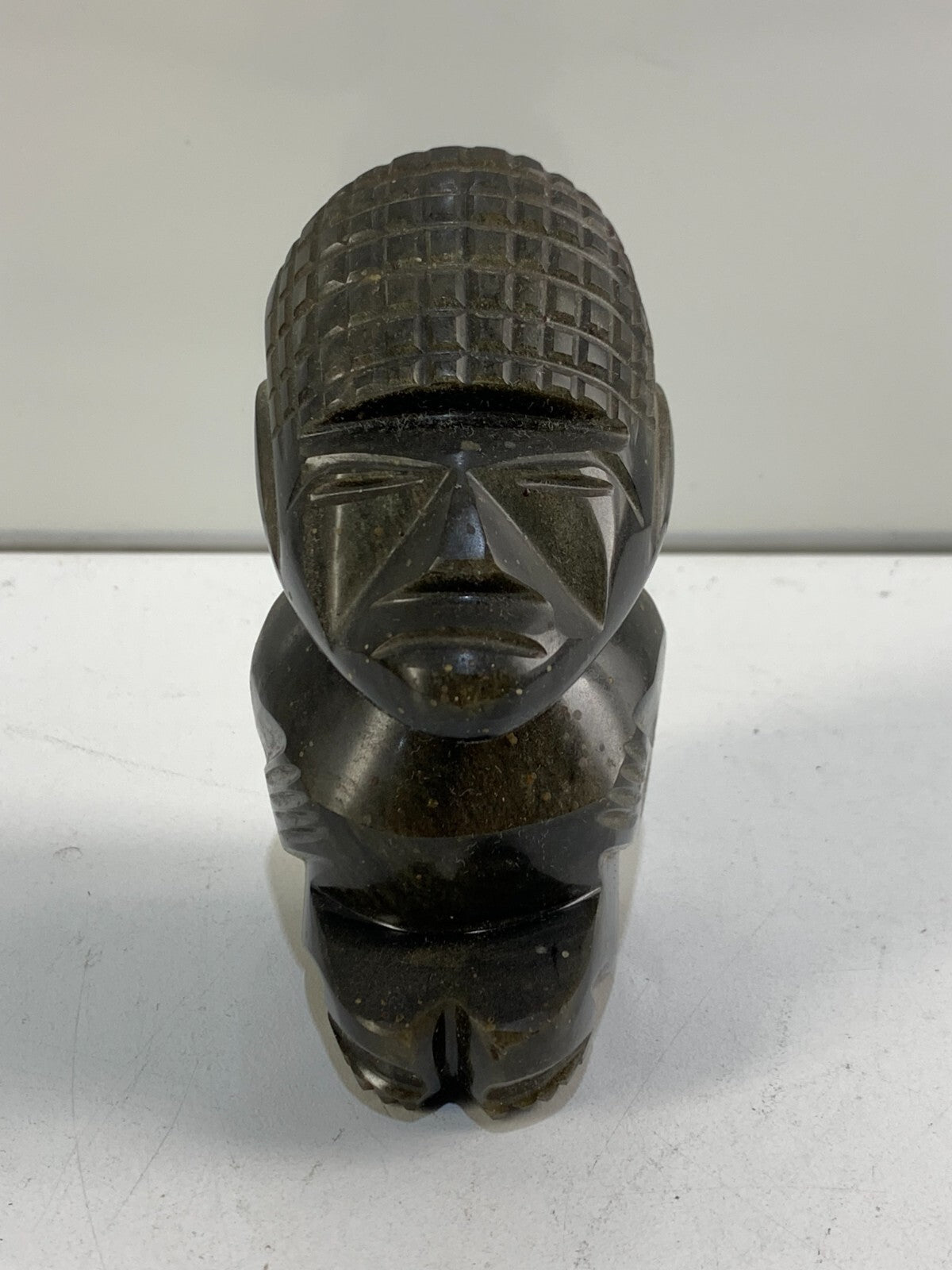 Vintage Carved Stone Tiki or Aztec God | Sparkly Black Obsidian