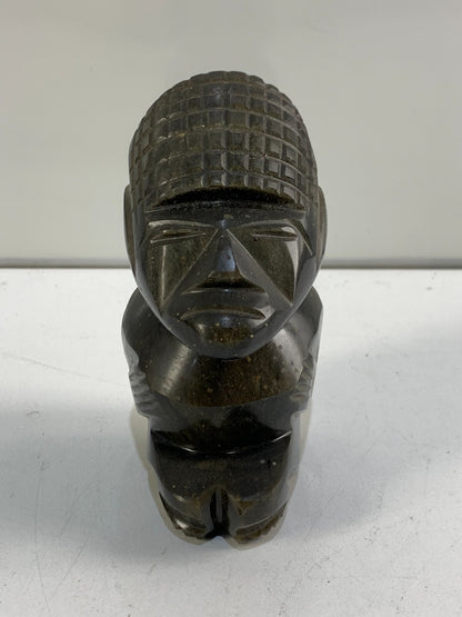 Vintage Carved Stone Tiki or Aztec God | Sparkly Black Obsidian