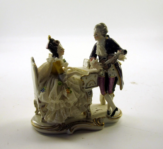 Vintage Germany Woman Playing Piano with Man Porcelain Figurine Germany