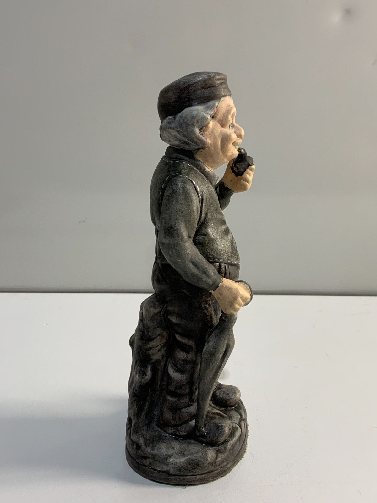 Vintage Figurine Old Man Pipe & Umbrella Stump Porcelain Bisque 8"