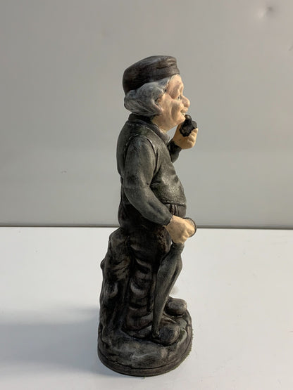 Vintage Figurine Old Man Pipe & Umbrella Stump Porcelain Bisque 8"
