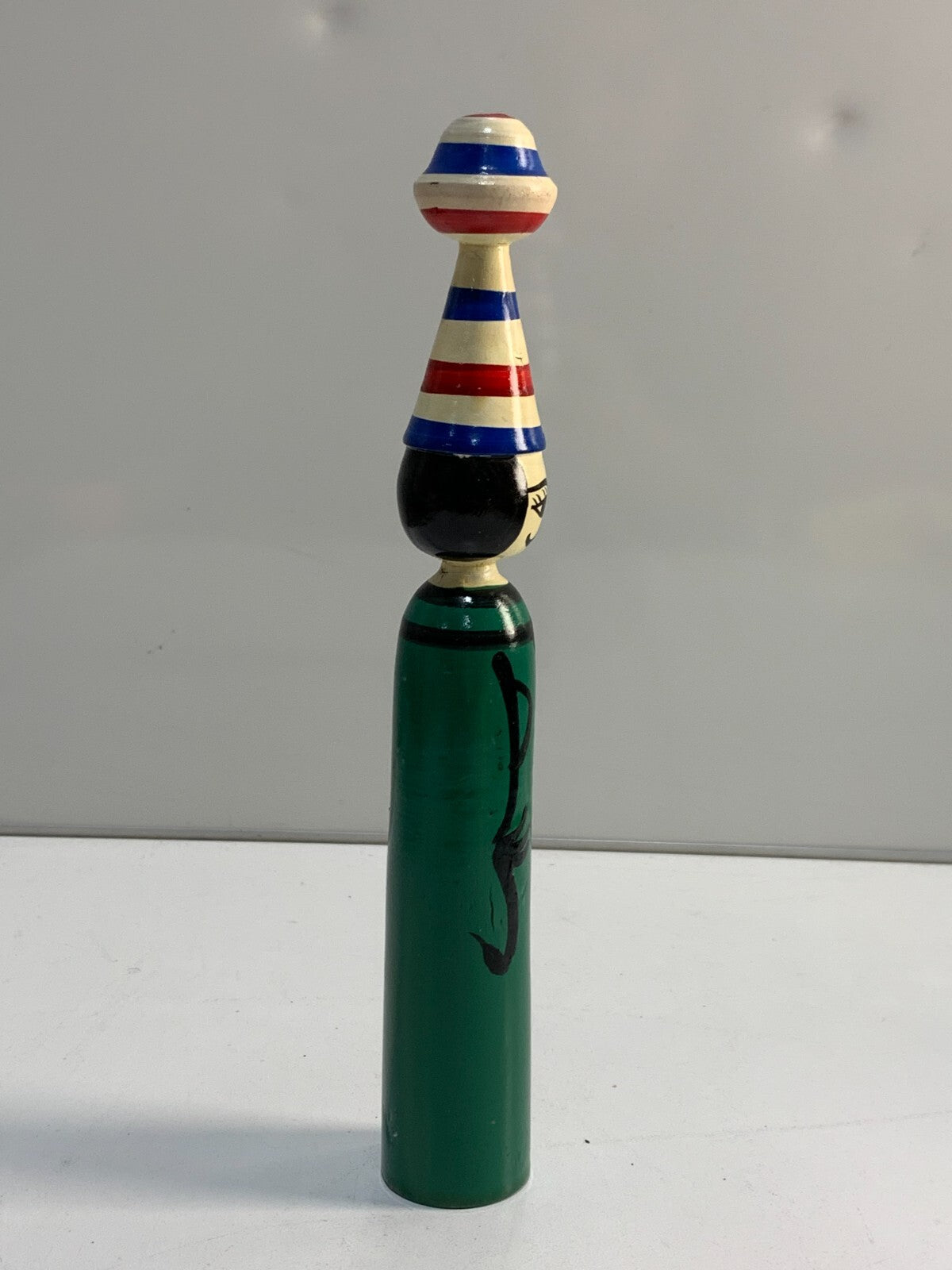 Vintage 1970s EGYPTIAN SPINDLE PEG DOLL Hand Painted Wood Figurine
