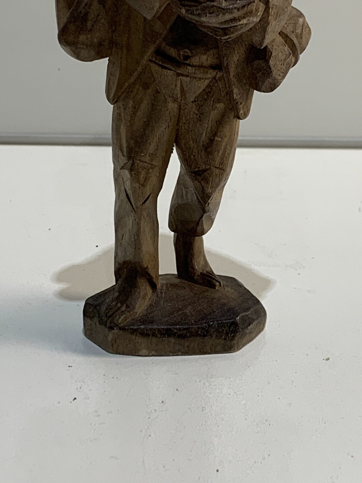 Carved Wooden Traveler Man Barefoot Bearded Pilgrim Folk Art Figure Handmade