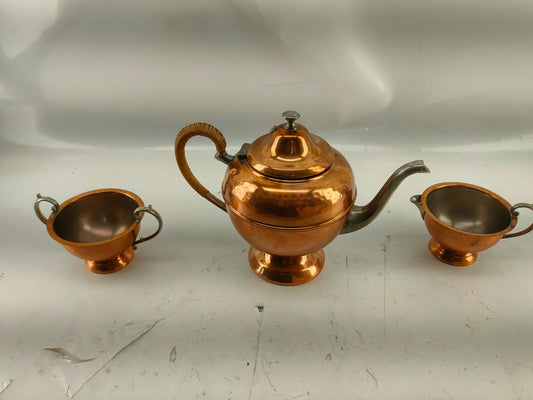 Vintage Flemish Copper TEA Set, Copper Tea pot W/ Matching Creamer & Sugar Bowl