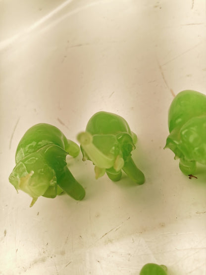 Vintage Green Glass Elephant Group Sculptures Set of 7
