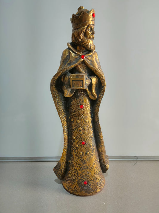 Vintage Gold Christmas Figurines, King Bearing Gift in a box