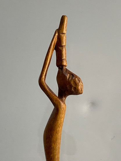 Vintage Wooden Abstract Sculpture Hand Carved Horn Blowing Man