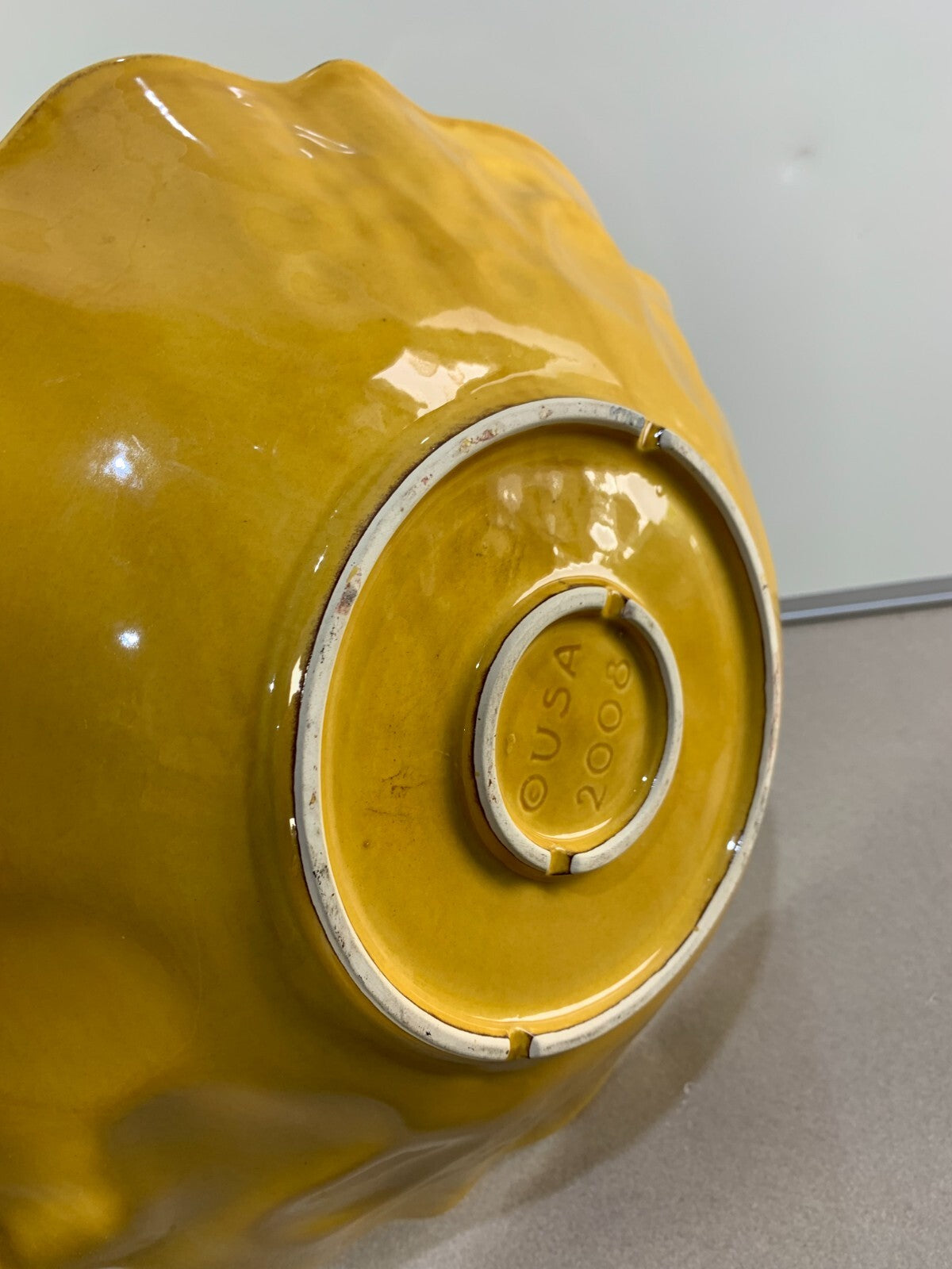 California 2008 Pottery Serving Bowl Round Yellow Glazed